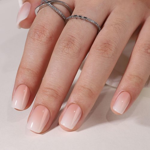 RTKHFZE Gel Press On Nails Short - Square Ombre Press On Nails False Nails with Glue,16 Sizes - 32Pcs Reusable Soft Gel Fake Nails Tips Kit,Stick On Nails for Women