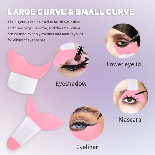 DAGEDA 4PCS Eyeliner Stencils Set, Waterproof Mascara Shield Winged Eyeliner Stencil for Lash/Eyebrow/Lip, Reusable Silicone Eyeliner Tool Lash Guard Makeup Tool for Women (Pink)