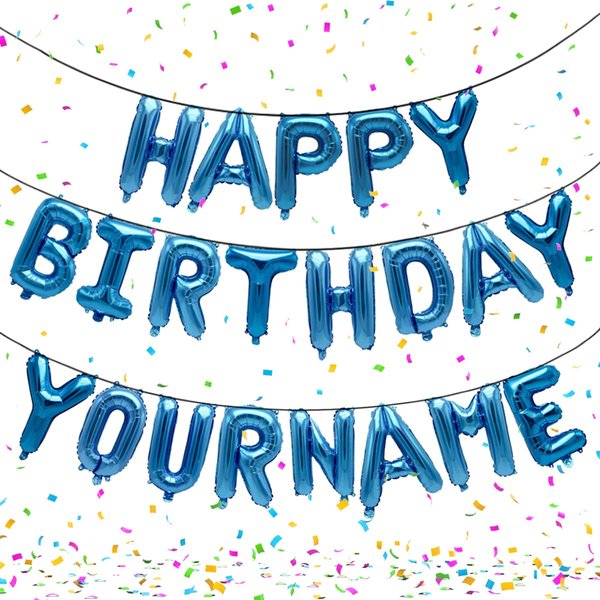 UniStylar Personalized Name Happy Birthday Banner, Happy Birthday Balloon Letters Balloons 2 Sets A-Z 16 Inch Reusable Mylar Foil Birthday Party Decorations for Women Men Kids (Blue)