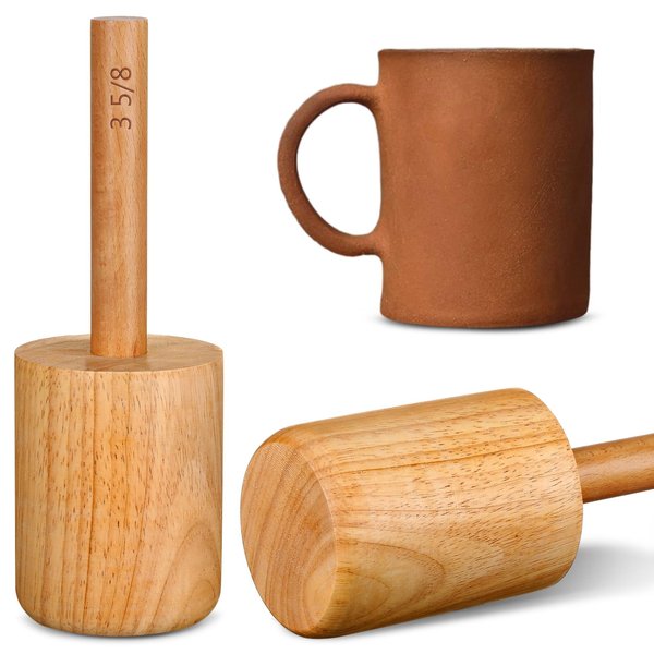 Baderke Rubberwood Ceramic Mug Mold, 3 5/8'' x 3.625'' x 3.625'', 20-22 oz, Reusable, Ideal for Home Use
