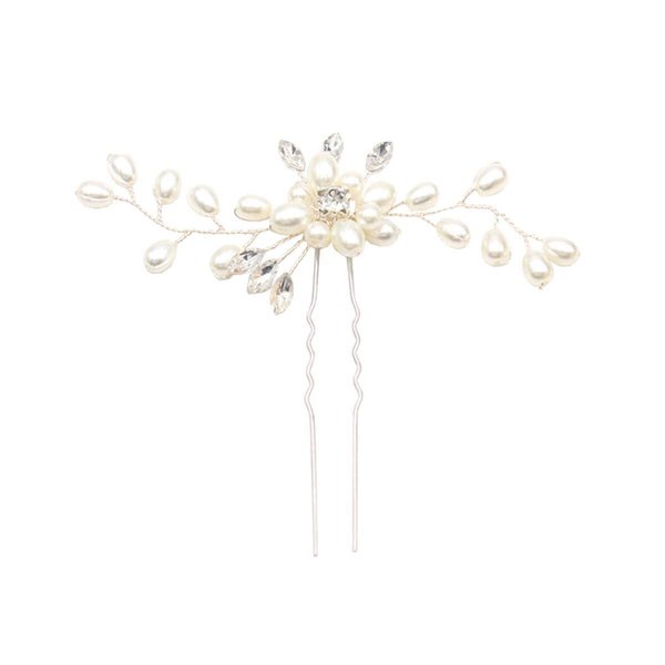 Shegirl Bridal Wedding Hairpin Delicate Pearl Rhinestone Hair Jewelry Manual Silver Headpiece Wedding Accessories for Bridal and Women 2PCS(Silver)