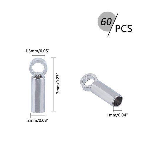 UNICRAFTALE About 60pcs Tube End Caps Stainless Steel Cord Ends 1mm Inner Diameter Smooth End Caps Terminators Cord Finding for Leather Cord Bracelets Jewelry Making, Stainless Steel Color