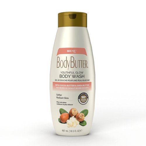 Biocare Youthful Glow Body Wash Infused with Cocoa & Shea Butter, Intensive Moisture, Nourished, Soft Body Wash - 16.5 oz