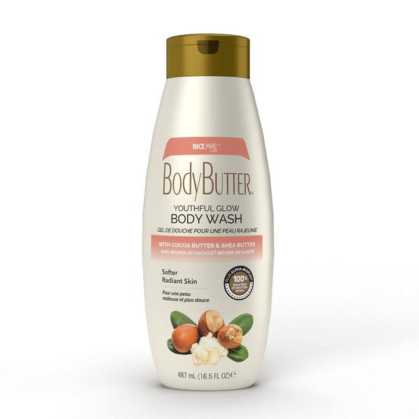 Biocare Youthful Glow Body Wash Infused with Cocoa & Shea Butter, Intensive Moisture, Nourished, Soft Body Wash - 16.5 oz