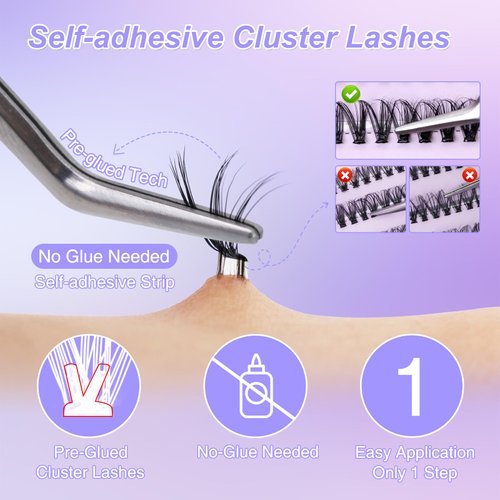 Self Adhesive Eyelashes Pre-glued - Eyelashes 9-14mm D Curl Volume Lashes, Individual Lash Extension Kit with Lash Tweezers，30