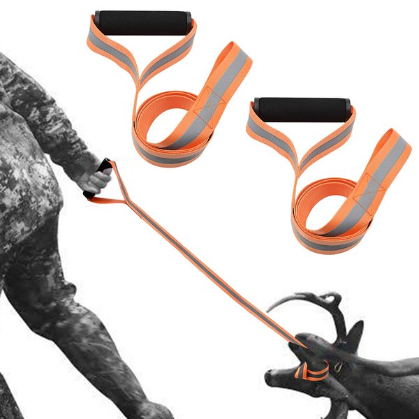 2Pack Deer Drag and Harness, Deer Drags Strap Rope for Hunting Gear, Deer Dragger Handle Pull Makes Dragging Easy Quick and Easy to Use Hunting Gear for Deer Hunters Men-Orange