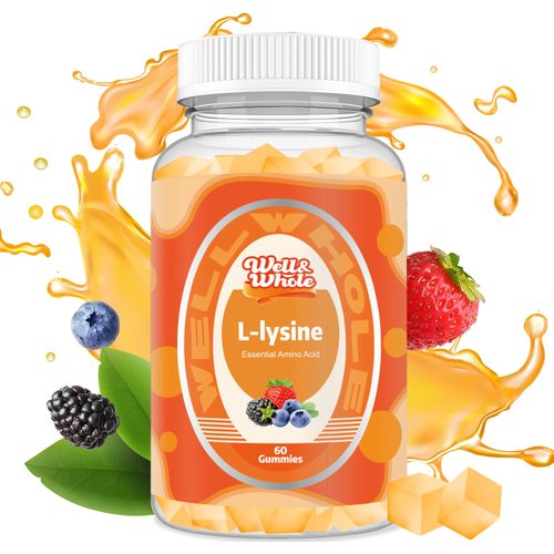 Well&Whole L-Lysine 500mg Gummies - Essential Amino Acid Supplement for Gum, Lip Health* - L-lysine Supplement for Kids and Adults - Vegan, Non GMO, Gluten-Free, 60 Counts