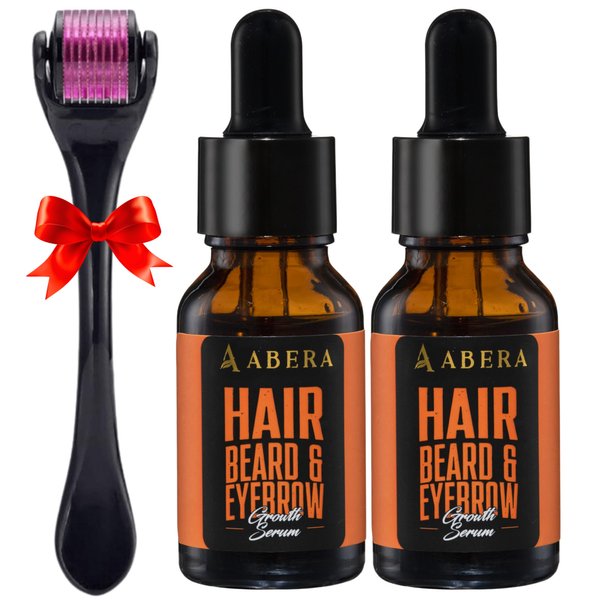 Abera Hair Growth Serum for Hair Loss, Natural Hair Regrowth Treatment for Hair & Beard with Biotin & Castor Oil, Recommended Combo (2 Serum + Gift)