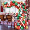 Christmas Balloon Garland Arch Kit, Xmas Balloon Decorations with Red Candy Elf Foil Balloons, Metallic Green Red Gold White Balloons for New Year Kids Birthday Baby Shower Party