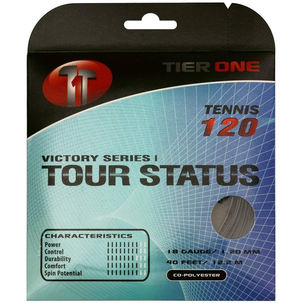 Tier One Sports TRU PRO Tour Status - Tennis String Set (Poly): for The Competitive Tennis Player (18g (1.20 mm), 12.2 m, Black)