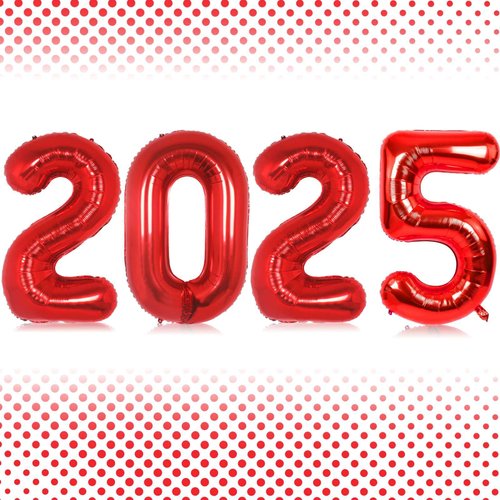 16 Inch Red Number 2025 Balloons, Big 2025 Number Balloons New Year Foil Red Balloons for 2025 Happy New Year Eve Celebration Decorations Party Supplies New Years 2025 Balloons Red