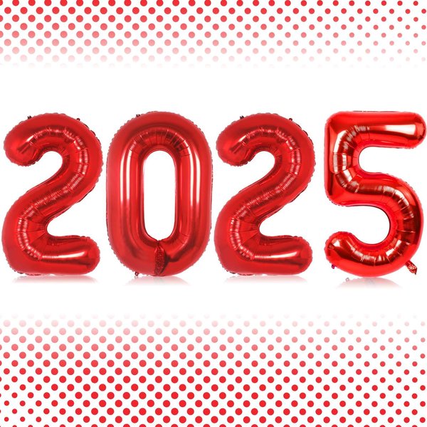 16 Inch Red Number 2025 Balloons, Big 2025 Number Balloons New Year Foil Red Balloons for 2025 Happy New Year Eve Celebration Decorations Party Supplies New Years 2025 Balloons Red