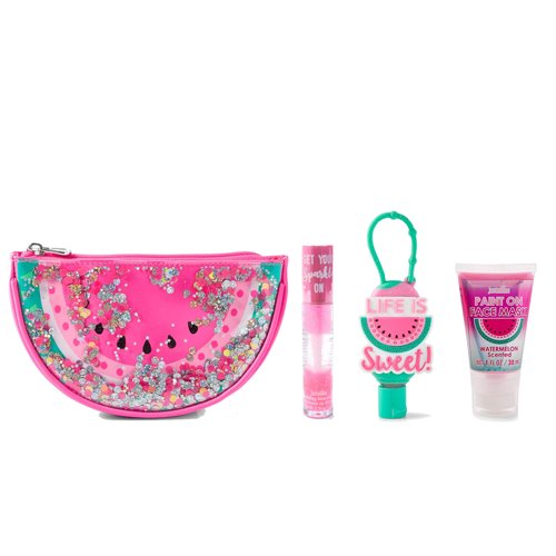 Justice For Girls Watermelon 5pc Lip Gloss Mask Hand Gel Cosmetic Bag Set