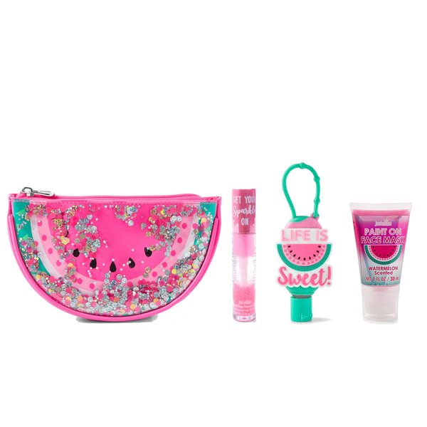 Justice For Girls Watermelon 5pc Lip Gloss Mask Hand Gel Cosmetic Bag Set