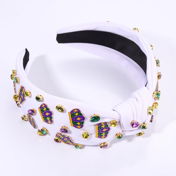 mokkia Mardi Gras Headband Accessories for Women Crown Headband Purple Jeweled Rhinestone Crystal Knotted Headband Fat Tuesday Carnival Headwear Mardi Gras Outfits Parade Party Gift (Crown 1 - White)