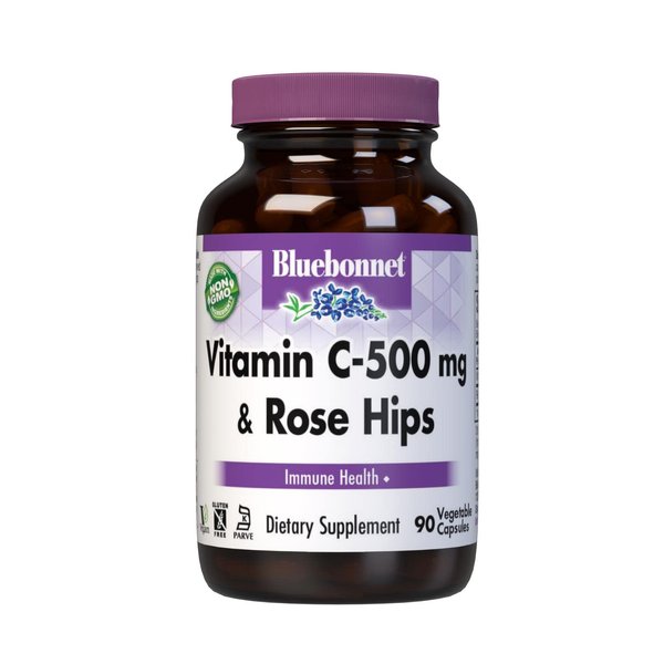 BlueBonnet Nutrition Vitamin C-500 mg Plus Rose HIPS Vegetable Capules, for Immune Health, for Antioxidant Protection, Soy Free, Gluten Free, Non-GMO, Kosher, Dairy Free, Vegan, 90 Count