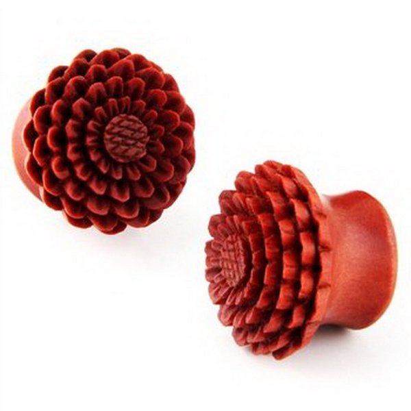 JewelryVolt Sunflower Carved Organic Wood Ear Plug - 9/16"