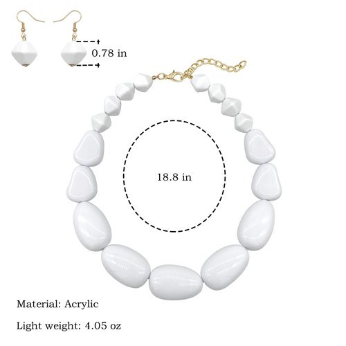 JHWZAIY White Beads Necklace, Costume Jewelry For Women Strand Necklaces, Acrylic African Beaded Necklace Chunky Statement, Halloween Necklaces (02 Necklace earrings set)