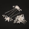 Teyglen 3Pcs Leaf Bride Wedding Hair Comb and Gold Leaf Pearl Hair Pins Comb Floral Flower Headpiece Wedding Hair Accessories Jewelry for Women (Silver)