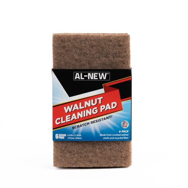 AL-NEW WALNUT CLEANING PADS | Versatile, Scratch Resistant Household Cleaning & Scouring Pads for Kitchen Cleaning, Dishes, Pots, Pans & More (6 Pack)