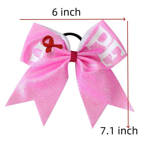 6 Pcs Pink Sequin Grosgrain Ribbon Glitter Hair Bows for Breast Cancer Awareness, Cheer Team Gifts for Teens