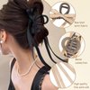Bow Hair Claw Clips with Long Tail, Tassel Ribbon Hair Claw Clips Bow-knot Hair Clips for Women,3 Pcs