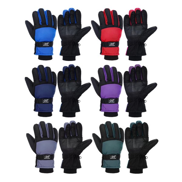 Bencailor 6 Pairs Kids Winter Gloves Waterproof Snow Ski Gloves Windproof Kids Gloves Warm Kids Snow Gloves for Kids (Red, Green, Blue, Purple, Gray, Dark Blue,8-12 Years)