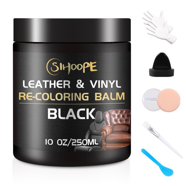 Black Leather Recoloring Balm Restoration - Leather Dye Vinyl Paint Leather Color Restorer Car Seats Furniture Couch Chair Shoes Boots Purse Jacket Belt Gloves Saddle Fade Stain Scratch Repair Cream
