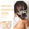 Olbye Women’s Rhinestone Hair Comb Bridal Headpiece Crystal Prom Hair Pieces Flower Bridesmaids Decorative Hair Clips Bride Pearls Hair Side Combs Wedding Hair Accessories for Brides (Gold)