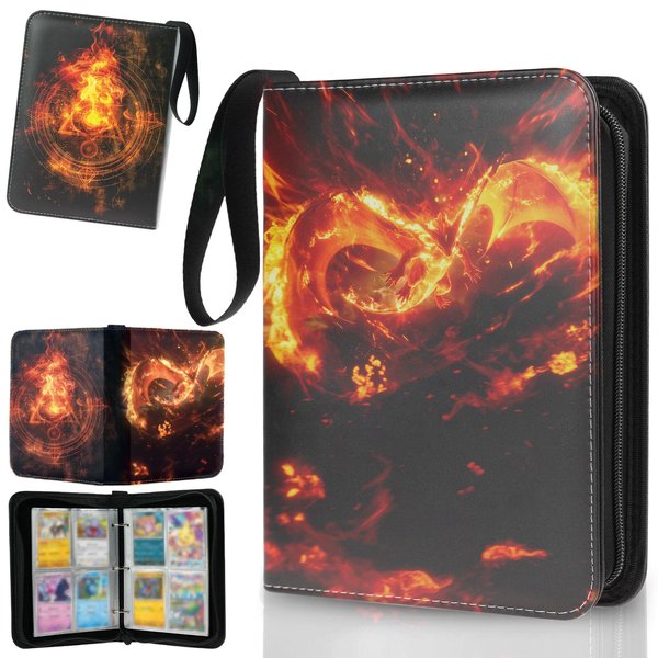 Trading Card Binder, Compatible with Pokemon Cards, 400 Pockets, Dragon Mega Evolution, Red