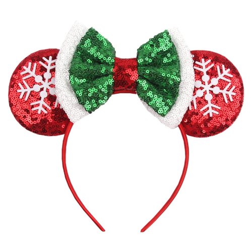 LSHDXD Christmas Mouse Ears Bow Headband Hair Hoop for Women Girls, Glitter Snowflake Hair bands for Christmas Party Supplies Hot Pink Princess Dress Up