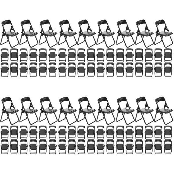 Doll Chair 72 Pieces Mini Folding Chairs 1/6 Scale Miniature Chairs Simulation Furniture Model Doll House Decor Phone Holders Dollhouse Desk, Black Folding Chair Miniature