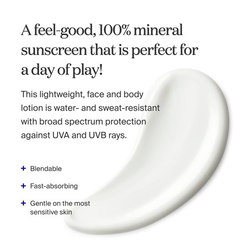 Supergoop! PLAY 100% Mineral Lotion - 3.4 fl oz - Broad Spectrum SPF 50 Sunscreen for Face & Body - Lightweight, Fast Absorbing + Water-Resistant - With Green Algae
