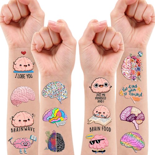 100PCS Cute Brain Temporary Tattoos Stickers Themed Birthday Party Favors Decorations Supplies Funny Human Anatomy Body Part Tattoo Sticker Gifts For Boys Girls Hunter School Prizes Carnival Christmas