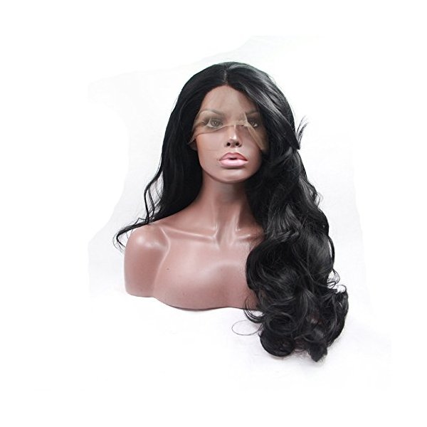 xiweiya Wigs Long Black Curly Lace Wig with Glueless Heat Resistant Fiber Body Wave Lace Front Wig Synthetic Hair Black Wigs For Black Women Replacement Wig