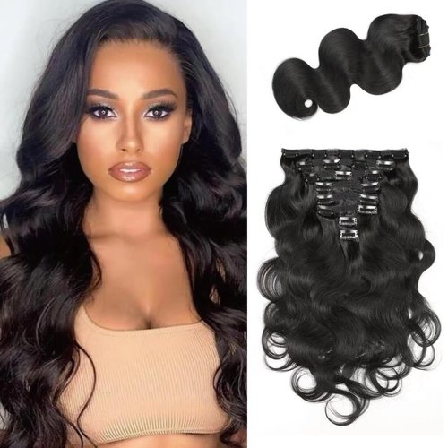 Yacurcur Body Wave Clip Ins Human Hair 8Pcs/Set 120 Gram Body Wave Clip in Hair Extensions 10A Brazilian Virgin Human Hair for Black Women Natural Black Color 22 Inch