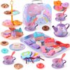 Lewtemi 48 Pcs Kids Tea Party Set for 3 Year Old Girls Princess Tea Pretend Toy Kids Kitchen Pretend Play Tea Party Set Toys with Dessert Doughnut Carrying Case for Xmas Birthday Gift (Unicorn Style)