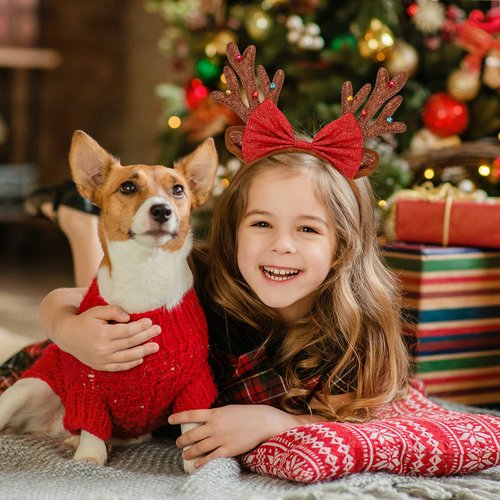 Lurrose Deer Antlers Headband 3Pcs Reindeer Antlers Headband for Women Reindeer Costume Headband with Bow Flowers