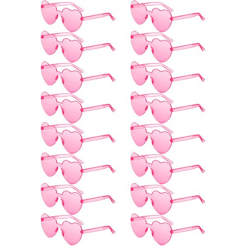 Colzzy 16 Pairs Heart Shaped Rimless Sunglasses Transparent Candy Color Frameless Glasses Colorful Tinted Eyewear for Party (Pink)
