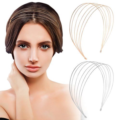 Multi Layers Metal Headbands for Women,BENOAPCE 2Pcs Fashion Thin Elastic Metal Headband Layered Elegant Headpiece Hair Accessories Row Wire Headband Bridal Headband Hair Hoop Wedding Hair Band