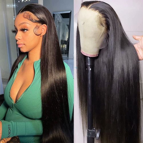 HUIDI 13x4 Straight Lace Front Wigs Human Hair Hd Transparent 26 Inch Straight Frontal Wig for Women Glueless Straight Wigs Pre Plucked with Baby Hair Bone Straight Black Wig Brazilian Human Hair