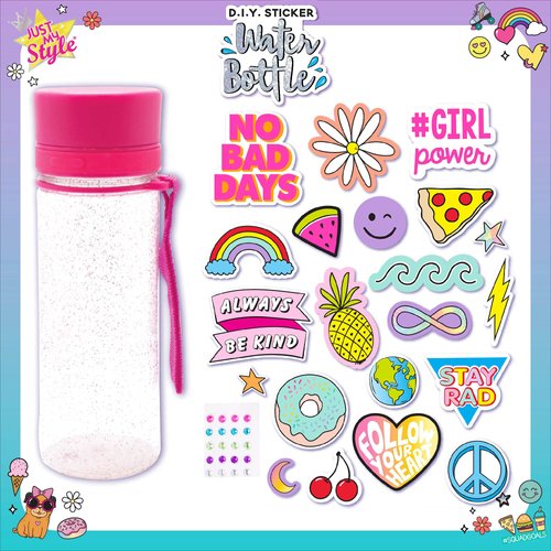 Just My Style Water Bottle by Horizon Group USA, Decorate, Style & Embellish Your Own BPA Free VSCO Water Bottle. Reusable Stickers, Gemstone & Instructions Included, Pink