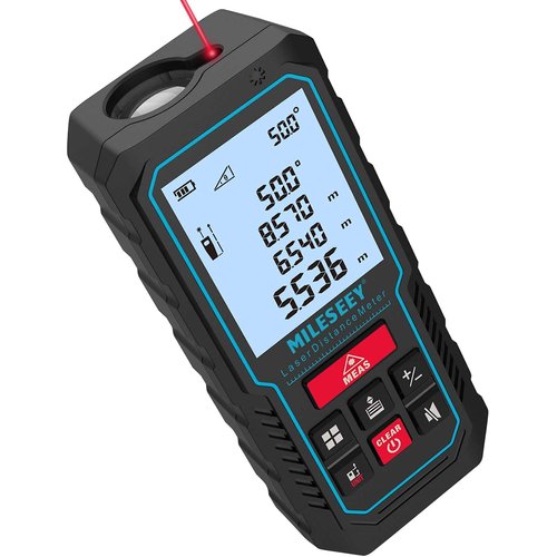 Laser Measure Device, MiLESEEY 229ft Digital Laser Tape Measure with Upgrade Electronic Angle Sensor, ±2mm Accuracy, Area Measurement,Volume and Pythagoras, 2" LCD Backlit,Mute, Battery Included