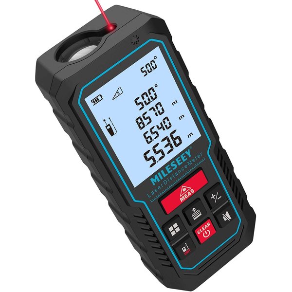 Laser Measure Device, MiLESEEY 229ft Digital Laser Tape Measure with Upgrade Electronic Angle Sensor, ±2mm Accuracy, Area Measurement,Volume and Pythagoras, 2" LCD Backlit,Mute, Battery Included