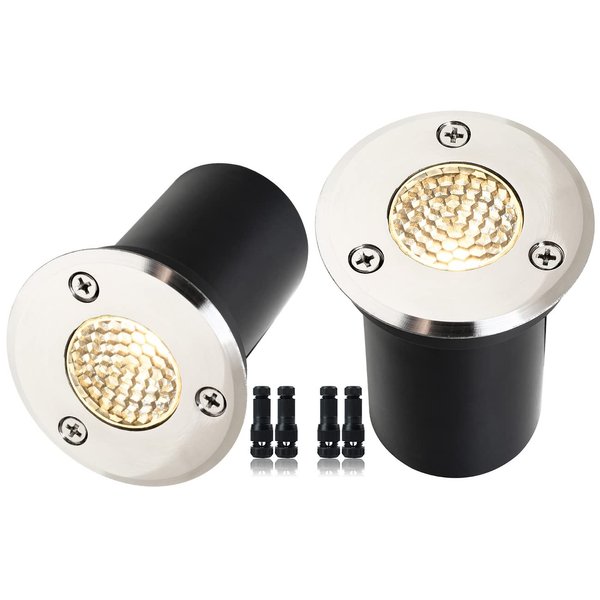 EAGLOD 3W LED Well Light, Low Voltage Landscape Lights,12V-24V Outdoor In Ground Lights, IP67 Waterproof Landscape Lighting with Honeycomb Version 3000K for Garden,Pathway (2 Pack)