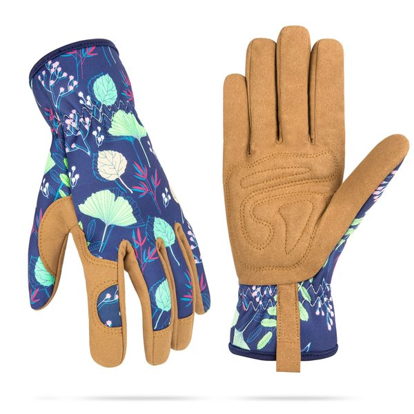 WOHEER Leather Gardening Working Gloves for Women, Abrasion Garden Gloves Scratch Resistant Breathable for Weeding, Digging, Planting, Raking & Mowing (Medium)