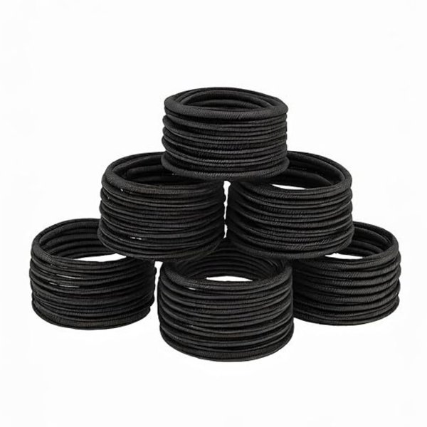 Neva Nude No Damage Elastic Black Hair Tie Bands 50 Pack – Stylish & Durable 4mm Hair Ties – Snag Free & Gentle for Thin Thick Straight Curly Hair