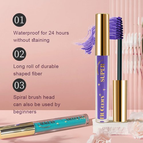 6 Colors Colored Mascara Set, Colorful Waterproof Mascara for Eyelashes, Long Lasting Smudgeproof Voluminous Curling Color Mascara for Eyelashes Women's Lengthening Eye Mascara Set