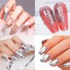 TOSOUATOP Silver Chrome Nail Polish With Brush Kit, [Mirror Effect], [Fast Drying], [Long Lasting], Chrome Gel Nail Polish, Metallic Gel Nail Polish, Super Glossy Soak off UV/LED Nail Gel Kit, Silver