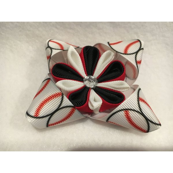 Baseball Hair Bow, Grosgrain Ribbon Hair Bow, Stacked Hair Bow, Flower Hair Bow, Kanzashi Flower Hair Bow